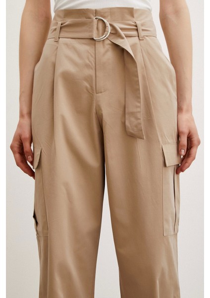 Bel Pileli Kargo Cep Pantolon Bej indirimleri