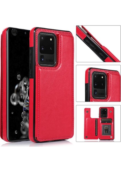 Kart Pu ile Samsung Galaxy S20 Ultra Kickstand Kart Yuvaları Için Cüzdan Kılıf (Yurt Dışından)