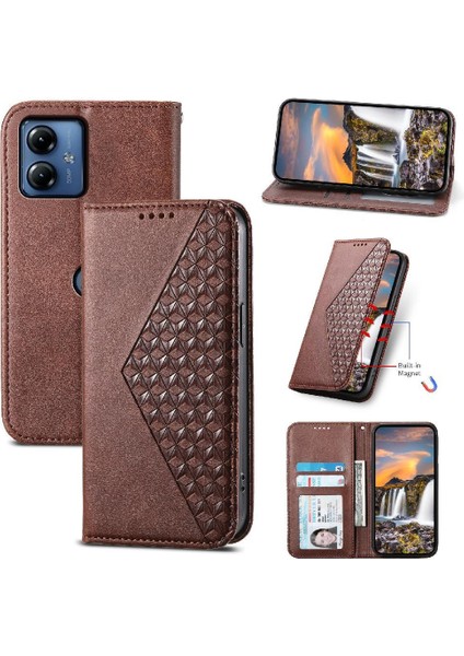 Motorola Moto G24 Için Flip CASE/G04 Cüzdan Standı Eşkenar Dörtgen Şekli El Kayışı (Yurt Dışından)