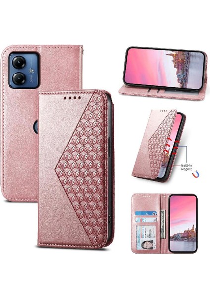Motorola Moto G24 Için Flip CASE/G04 Cüzdan Standı Eşkenar Dörtgen Şekli El Kayışı (Yurt Dışından)