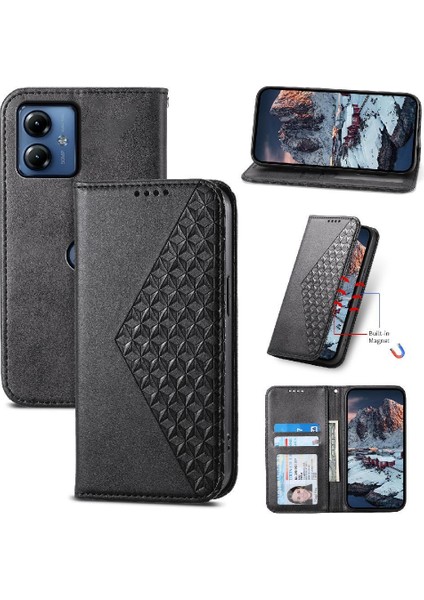 Motorola Moto G34 Günlük Kullanım Için Flip Case Cüzdan El Kayışı Standı Eşkenar Dörtgen (Yurt Dışından)