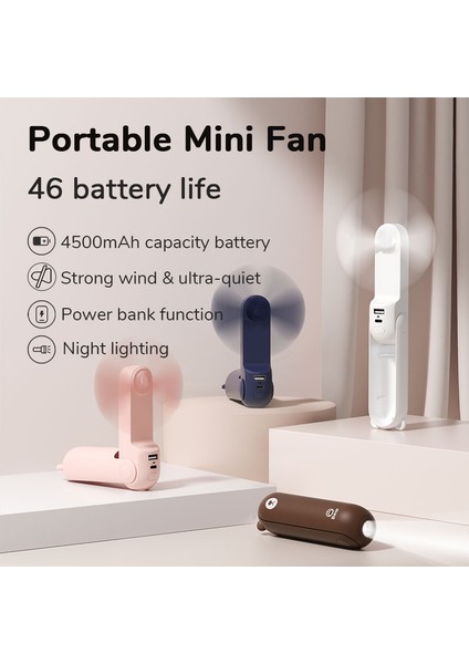 Cacaotaşınabilir Fan Mini El Fanı USB 2000 Mah El Küçük Cep Fanı Güç Bankası El Feneri Fonksiyonu ile (Yurt Dışından)