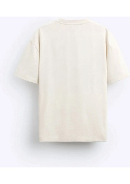 Art Work Baskılı Oversize Bej Erkek T-Shirt
