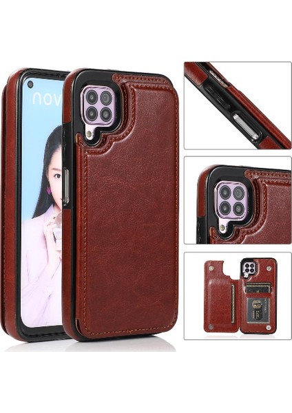 Kart Tutucu Kart Yuvaları Kickstand Pu ile Huawei P40 Lite Için Cüzdan Kılıf (Yurt Dışından)