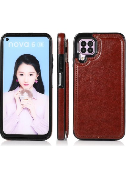 Kart Tutucu Kart Yuvaları Kickstand Pu ile Huawei P40 Lite Için Cüzdan Kılıf (Yurt Dışından)