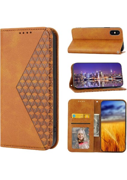 IPhone Xs Max Günlük Kullanım Için Flip Case Standı Eşkenar Dörtgen Şekli Cüzdan El Kayışı (Yurt Dışından)
