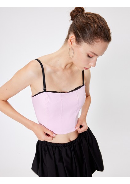 Crop Korse Görünümlü Büstiyer Çıkarılabilir Ip Askılı Dantel Detaylı Slim Fit fiyatları