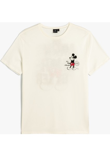 Mickey Mouse Oversize Arkası Baskılı Tişört Kısa Kollu Bisiklet Yaka Lisanslı