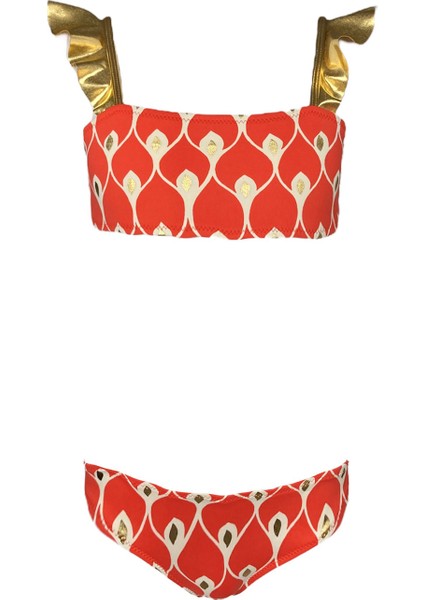 Kırmızı Gold Detaylı Kız Çocuk Bikini by Nessi Byrd