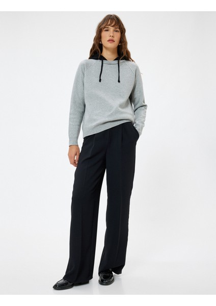 Kapşonlu Triko Sweatshirt Kazak Renk Kontrastlı fiyatları