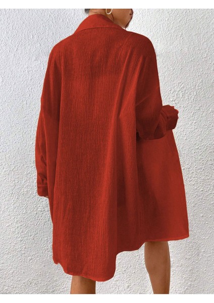Kadın Kiremit Oversize Uzun Gömlek fiyatları