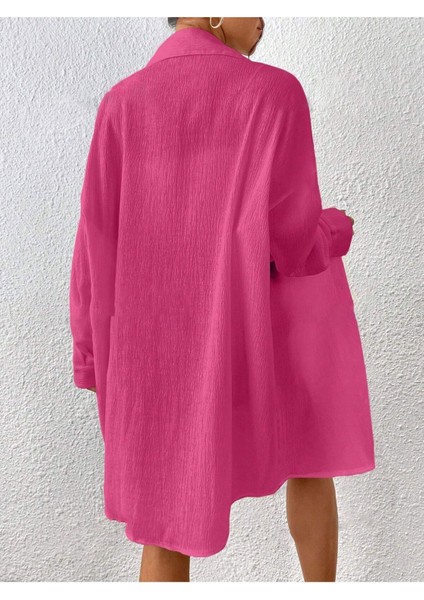 Kadın Fuşya Oversize Uzun Gömlek