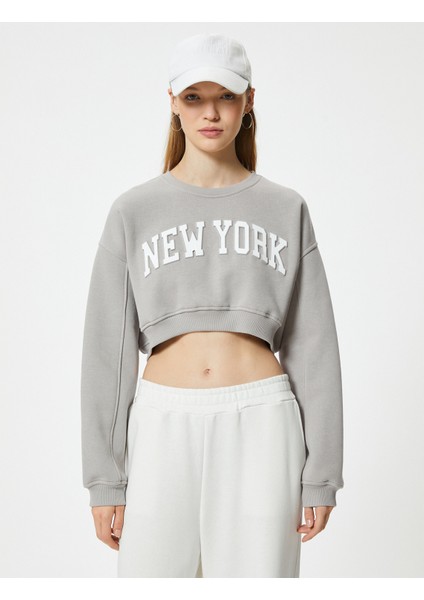 Crop Oversize Sweatshirt Kolej Baskılı Bisiklet Yaka modelleri