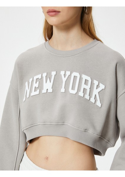 Crop Oversize Sweatshirt Kolej Baskılı Bisiklet Yaka indirimleri