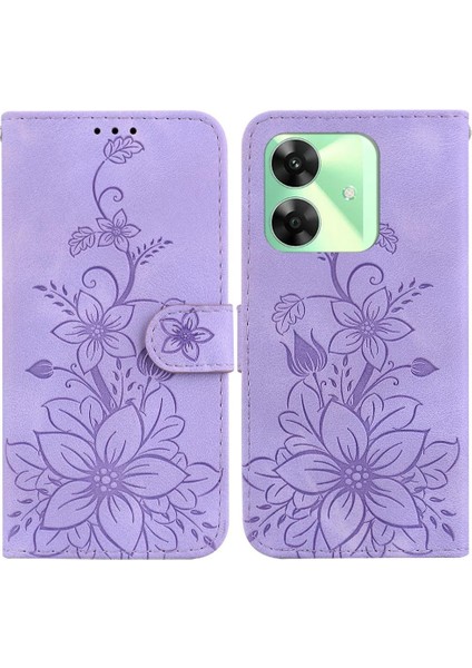 Realme Not 60 Kabartmalı Zambak Kickstand Kart Tutucu Cüzdan Için Flip Case (Yurt Dışından)