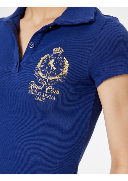 Polo Yaka Tişört Kaşkorse Kolej Baskılı Kısa Kollu Slim Fit indirimleri