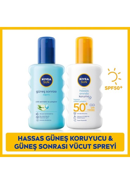 Sun Hassas Yüksek Güneş Koruyucu Sprey Spf50 200ml, Nemlendirici Güneş Sonrası Spreyi 200ml