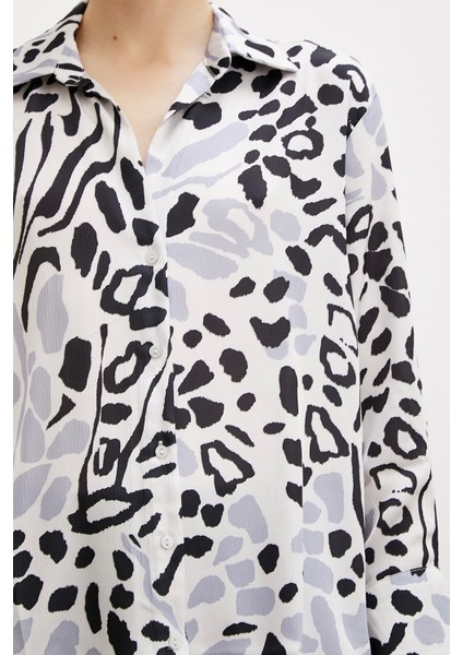 V Yaka Leopar Desen Gömlek Siyah fiyatları