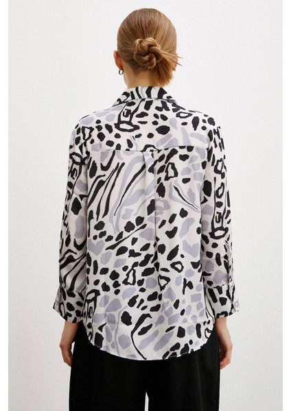 V Yaka Leopar Desen Gömlek Siyah modelleri