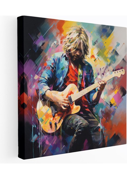 Kurt Cobain Kanvas Tablo - Soyut Ekspresyonist Duvar Tablosu - Kurt Cobain, Duvar Süslemesi, Cesur Fırça Darbeleri, Gitar, 30X30