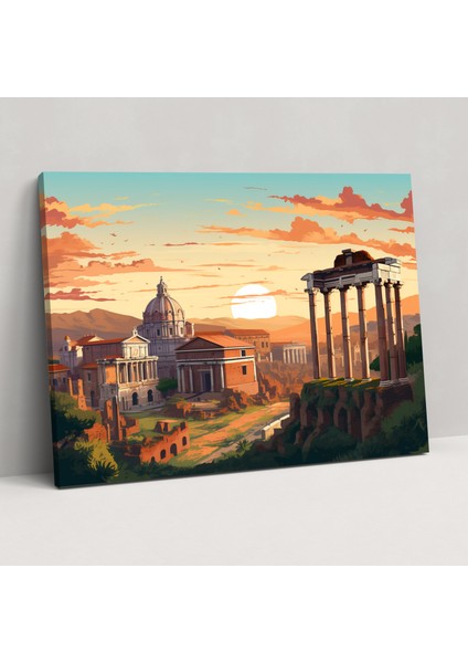Roma Duvar Sanatı - Canlı Retro Poster - Roma, Kanvas, Simgesel Yapılar, Ev Dekorasyonu, 50X30