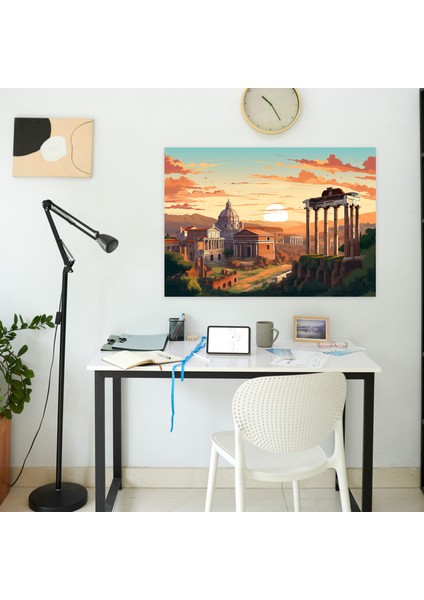 Roma Duvar Sanatı - Canlı Retro Poster - Roma, Kanvas, Simgesel Yapılar, Ev Dekorasyonu, 50X30 fiyatları