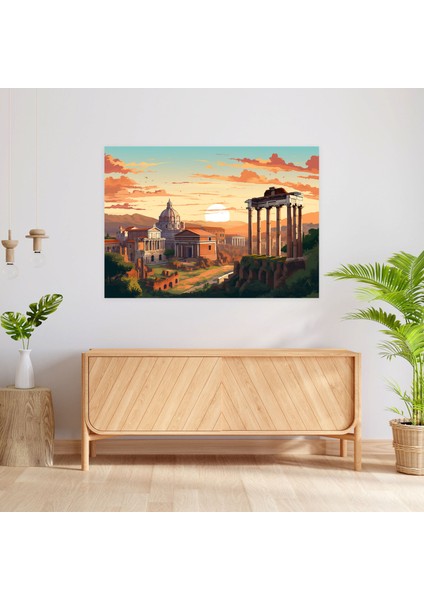 Roma Duvar Sanatı - Canlı Retro Poster - Roma, Kanvas, Simgesel Yapılar, Ev Dekorasyonu, 50X30 modelleri