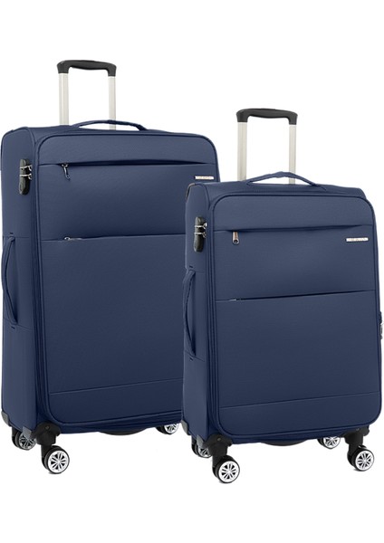 2'li Valiz Seti Büyük Ve Orta Boy Lüx Kumaş Valiz Lacivert 2082