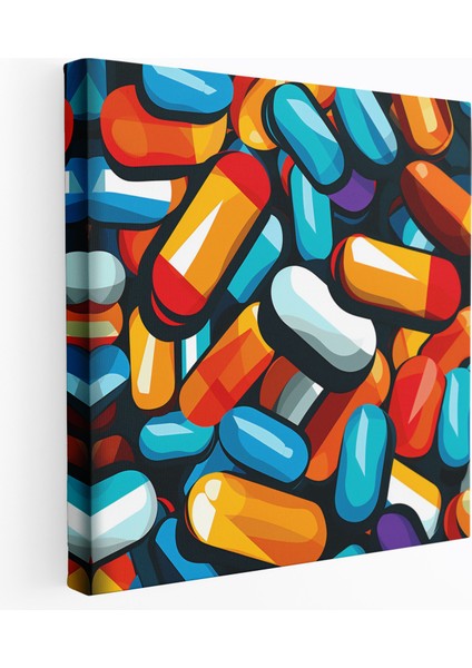 Ilaç Hapları Pop Art Kanvas Tablo - Ilaç, Dinamik, Haplar, Renkli, 30X30