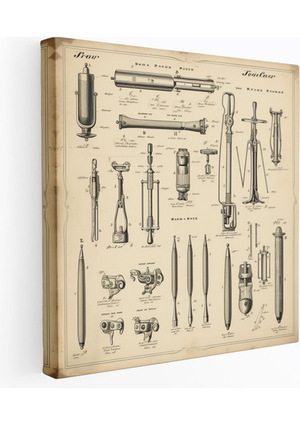 Berber Aletleri Vintage Patent Kanvas Tablo - Berber, Duvar Sanatı, Retro, Berber Aletleri, 30X30