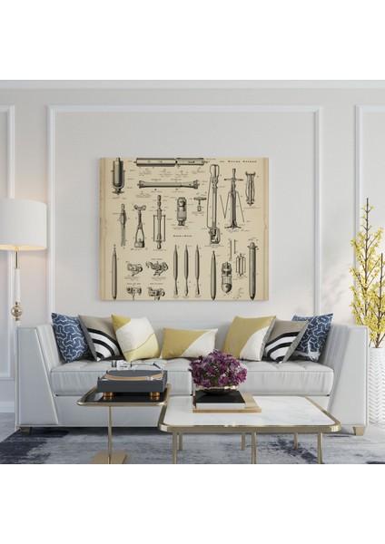 Berber Aletleri Vintage Patent Kanvas Tablo - Berber, Duvar Sanatı, Retro, Berber Aletleri, 30X30 modelleri