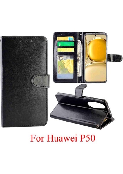 Huawei P50 Kickstand Manyetik Kapatma Darbeye Dayanıklı Kart Pu Için Flip Case (Yurt Dışından)