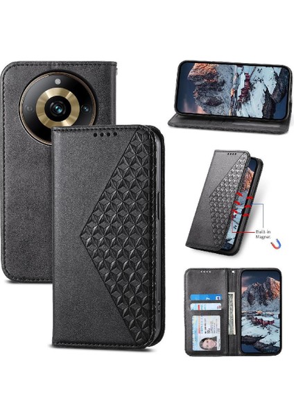 Realme 11 Pro Için Flip Case Standı El Kayışı Eşkenar Dörtgen Şekli Günlük Kullanım Cüzdan (Yurt Dışından)