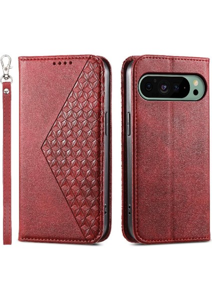Google Pixel 9 El Kayışı Günlük Kullanım Eşkenar Dörtgen Şekli Cüzdan Için Flip Case (Yurt Dışından)