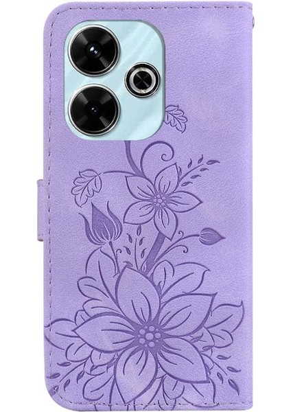 Xiaomi Poco M6 4g Kabartmalı Zambak Manyetik Kickstand Kart Için Flip Case (Yurt Dışından)