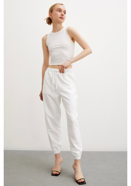 Likralı Eşofman Altı Beyaz