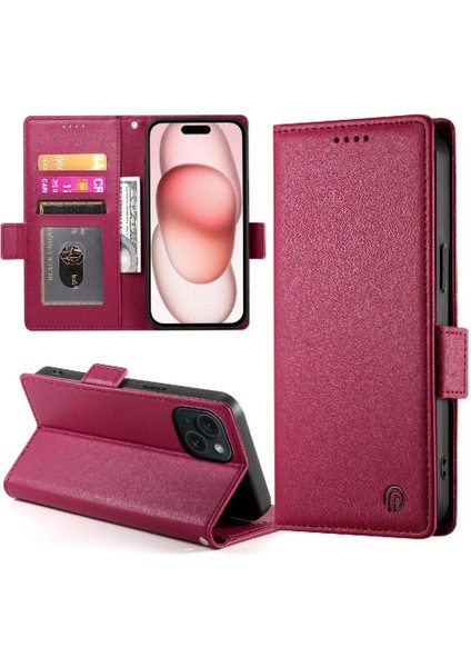 IPhone 15 Için Flip Case Günlük Kullanım Kart Yuvaları Flip Iş Cüzdan (Yurt Dışından)