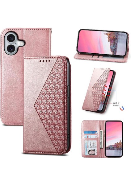 IPhone 16 Için Flip Case Eşkenar Dörtgen Şekli Cüzdan Standı El Kayışı Günlük Kullanım (Yurt Dışından)