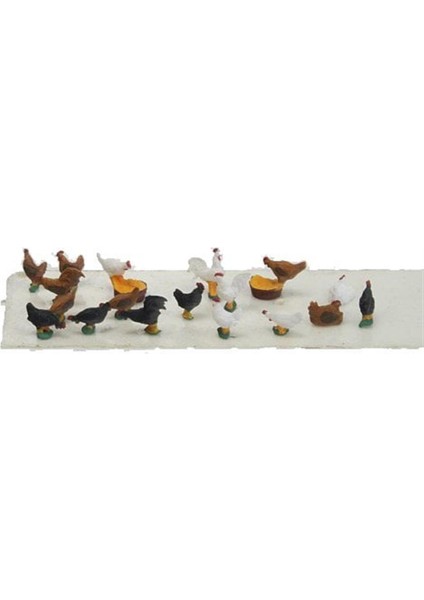 14168 1/87 Ölçek, Tavuk ve Horoz, Boyanmış Plastik Figürleri, 15 Adet