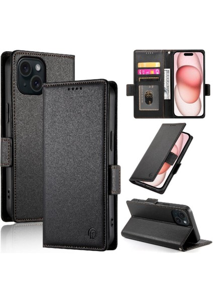 IPhone 15 Için Flip Case Günlük Kullanım Kart Yuvaları Flip Iş Cüzdan (Yurt Dışından)