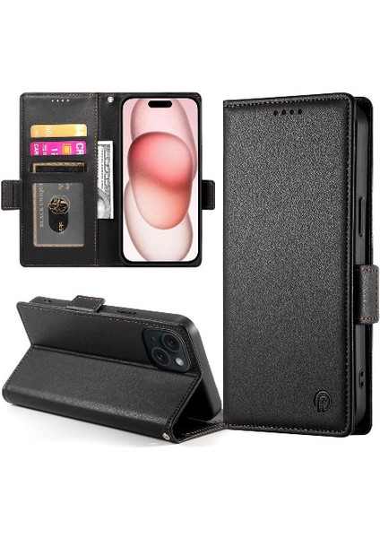 IPhone 15 Için Flip Case Günlük Kullanım Kart Yuvaları Flip Iş Cüzdan (Yurt Dışından)