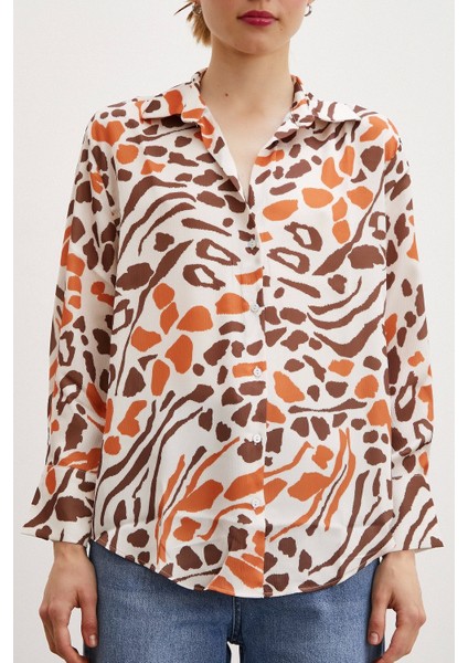 V Yaka Leopar Desen Gömlek Taş fiyatları