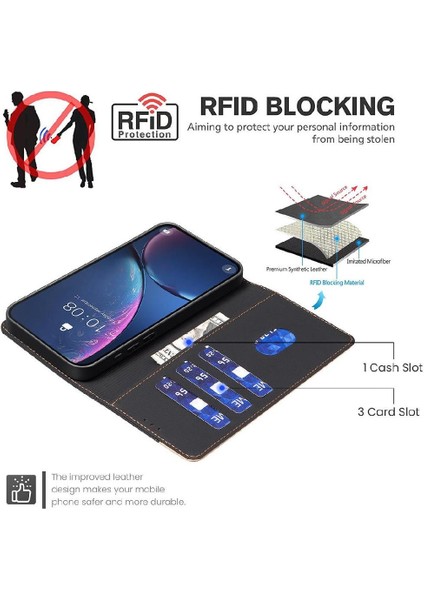 IPhone 14 Flip Folio Rfıd Engelleme Kickstand Kart Yuvaları Tpu Için Flip Case (Yurt Dışından)