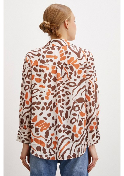 V Yaka Leopar Desen Gömlek Taş modelleri