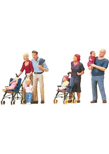 10494 1/87 Ölçek, Ebeveyn ve Çocuk, Boyanmış Plastik Figürleri, 6 Adet