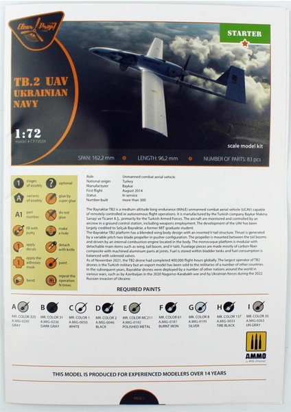 Clear Prop Models 72034 1/72 Ölçek, Tb.2 Uav Ukrayna Donanmas, Silahlı Insansız Hava Aracı, Plastik Model Kiti modelleri