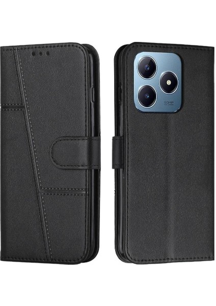 Realme C61 Yan Toka Tam Koruma Kartı Ekleme Pu Için Flip Case (Yurt Dışından)