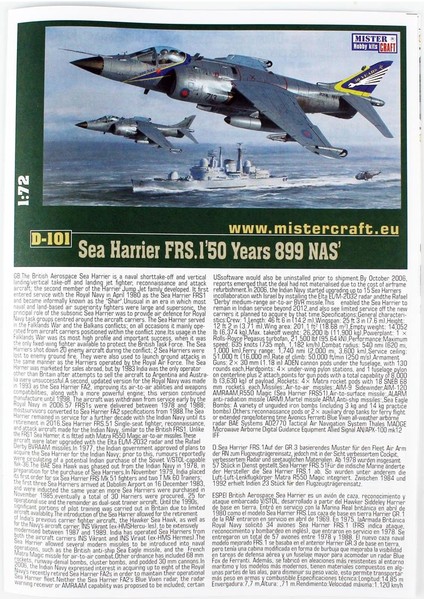 D101 1/72 Harrier Frs.1(50. Yıl 800 Nas) Savaş Uçağı Plastik Model Kiti modelleri