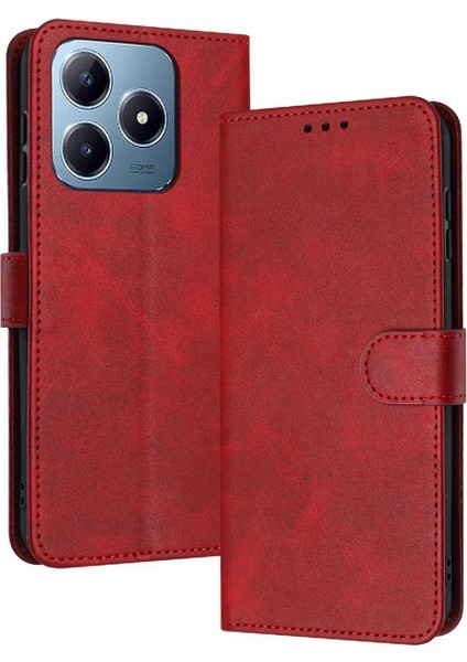 Kart Yuvası Saf Renk Kickstand ile Realme C61 Pu Deri Için Flip Case (Yurt Dışından)