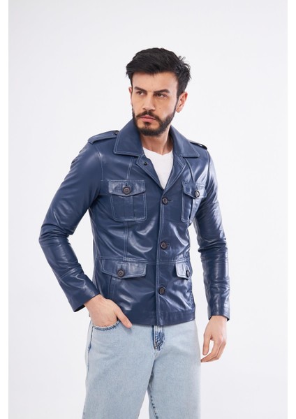 DER265 Deri Erkek Mavi Mont